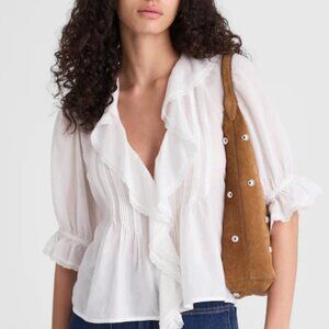 NWT Madewell Pintucked Ruffled Puff-Sleeve Top size small